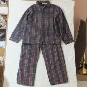 LL Bean Pajama Set Mens Large Grey Red Plaid 100% Cotton Elastic Waist Pants